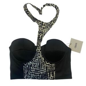 Asos NWT halter corset like bra top black white  size 4